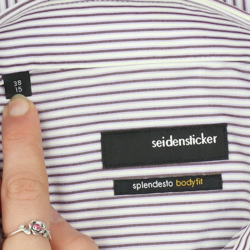 Seidensticker Men Purple Striped Slim Fit Long Sleeve Cotton Shirt 15in
