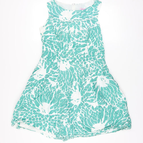 Marks and Spencer Per Una Green Floral Linen Sleeveless A-Line Dress Women’s Size 14