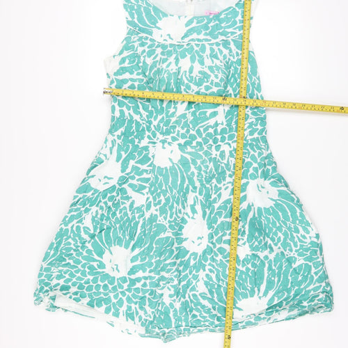 Marks and Spencer Per Una Green Floral Linen Sleeveless A-Line Dress Women’s Size 14
