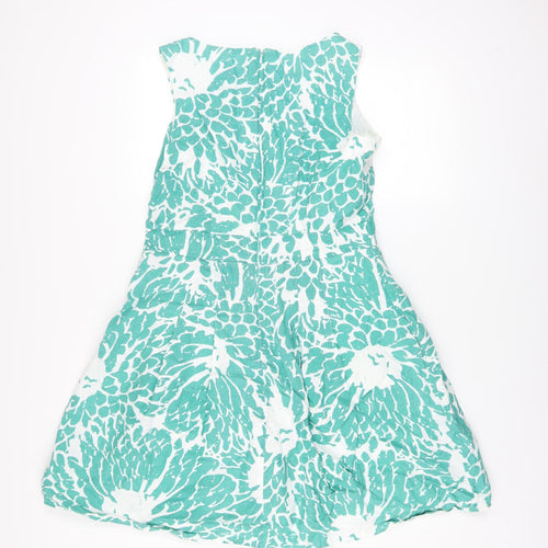 Marks and Spencer Per Una Green Floral Linen Sleeveless A-Line Dress Women’s Size 14