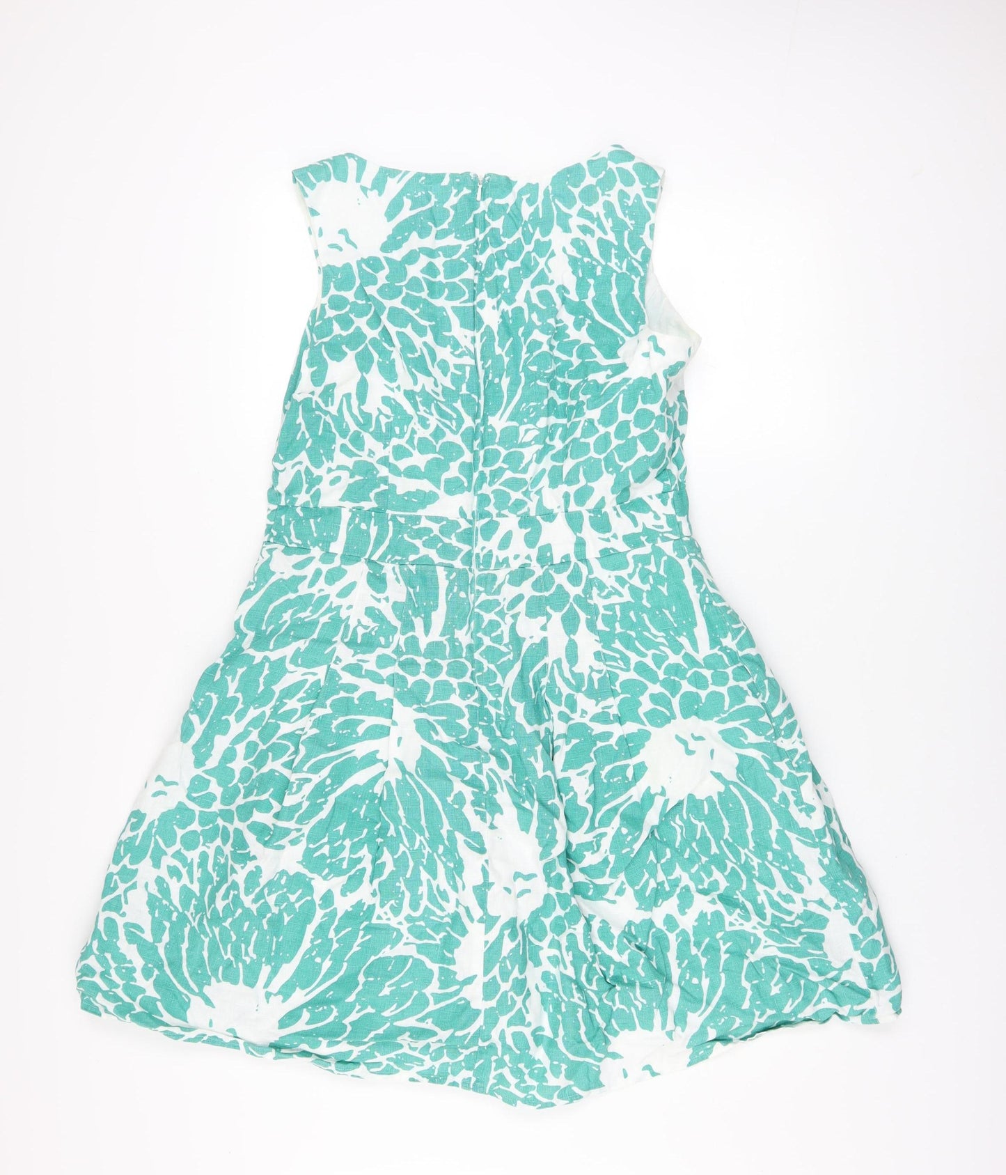 Marks and Spencer Per Una Green Floral Linen Sleeveless A-Line Dress Women’s Size 14