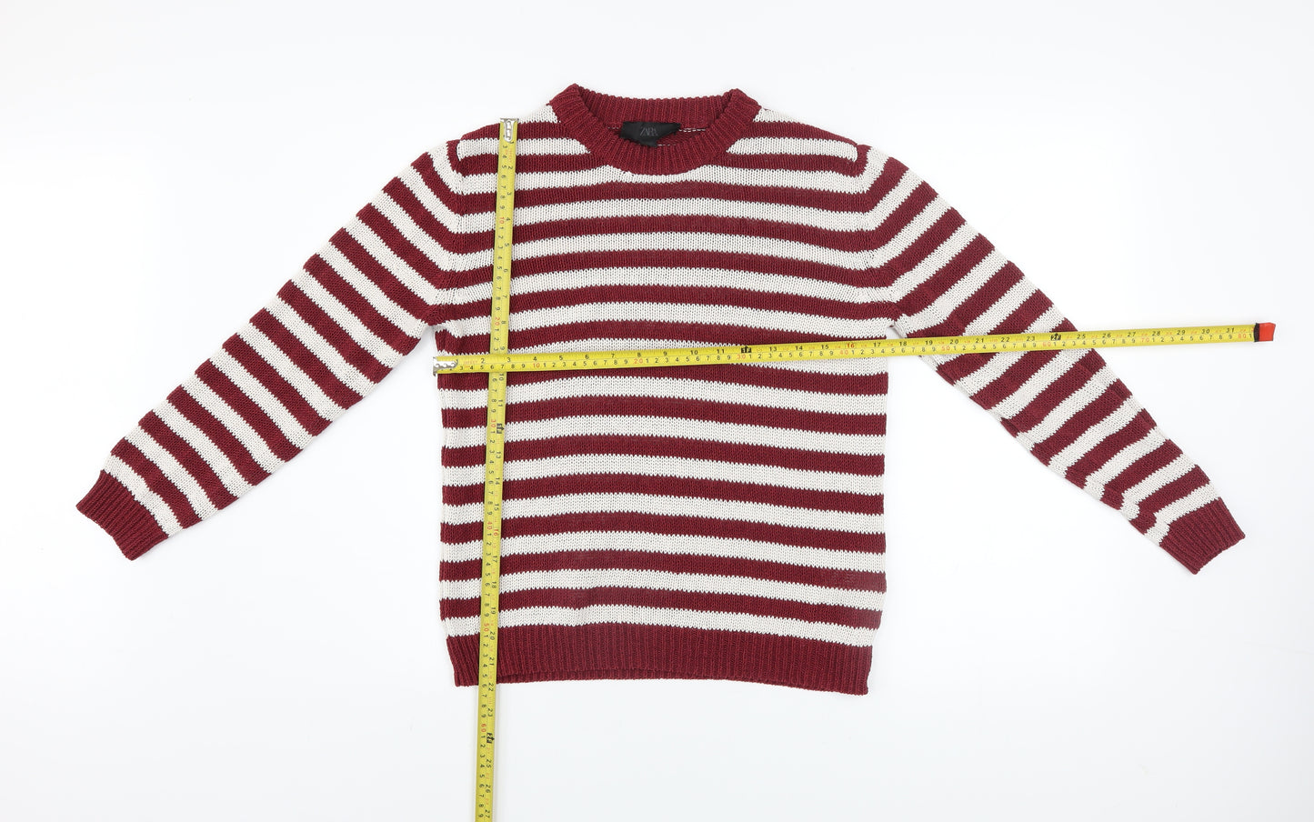 Zara Men Red White Striped Knit Pullover Jumper Size S