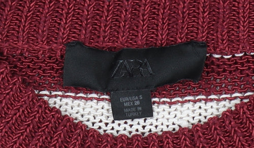 Zara Men Red White Striped Knit Pullover Jumper Size S