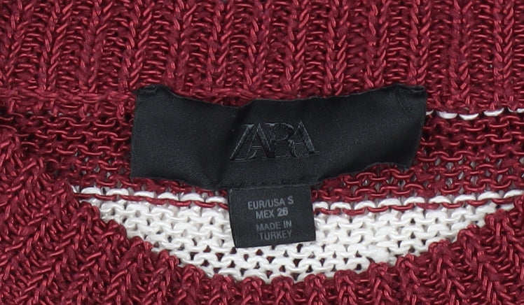 Zara Men Red White Striped Knit Pullover Jumper Size S
