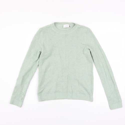 Vila Womens Green Cotton Waffle Knit Crew Neck Jumper XS