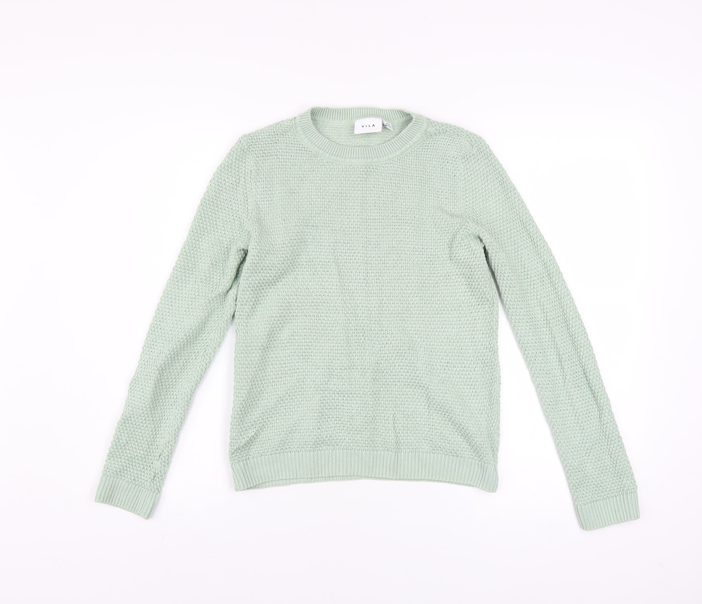Vila Womens Green Cotton Waffle Knit Crew Neck Jumper XS