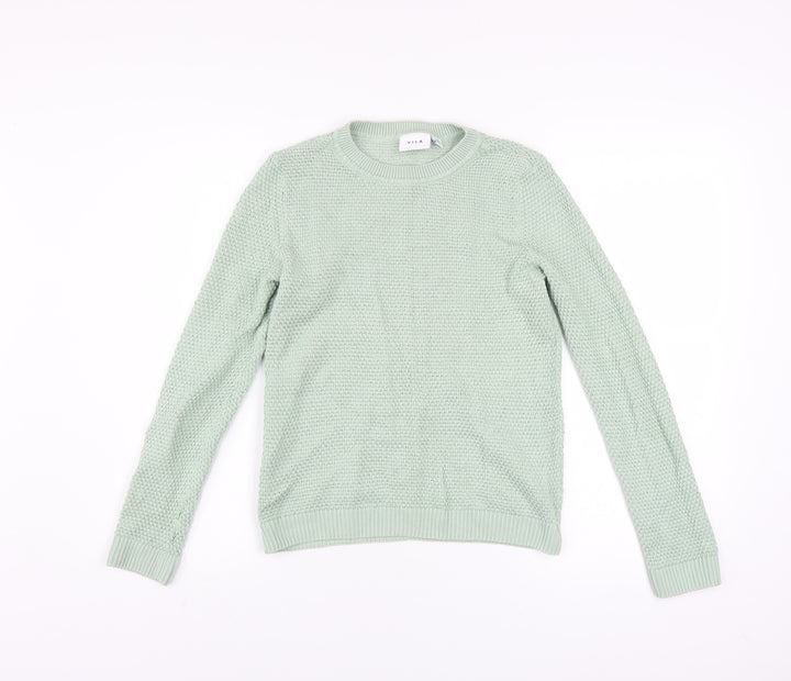 Vila Womens Green Cotton Waffle Knit Crew Neck Jumper XS
