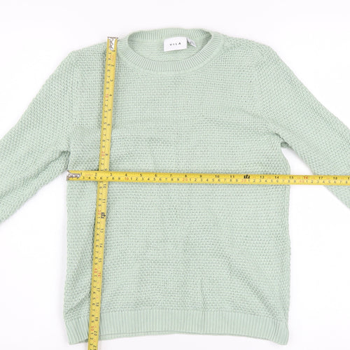 Vila Womens Green Cotton Waffle Knit Crew Neck Jumper XS