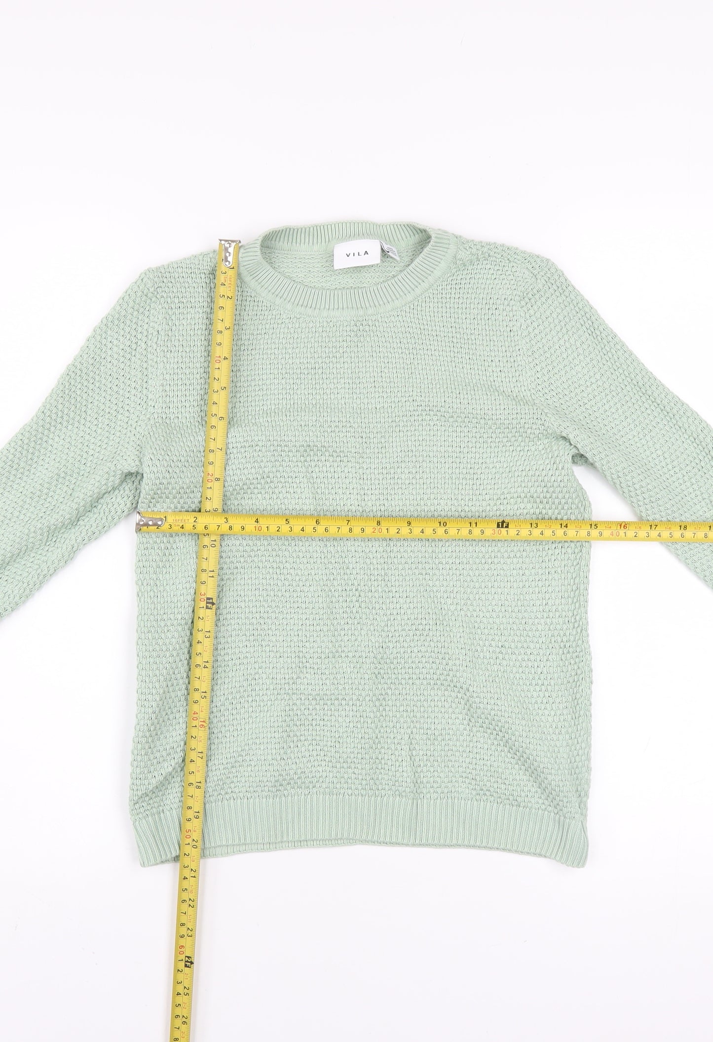 Vila Womens Green Cotton Waffle Knit Crew Neck Jumper XS