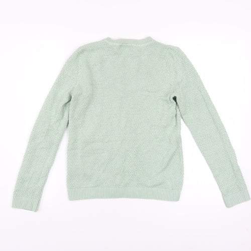 Vila Womens Green Cotton Waffle Knit Crew Neck Jumper XS