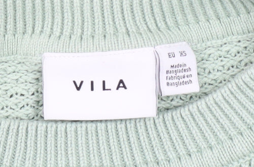 Vila Womens Green Cotton Waffle Knit Crew Neck Jumper XS