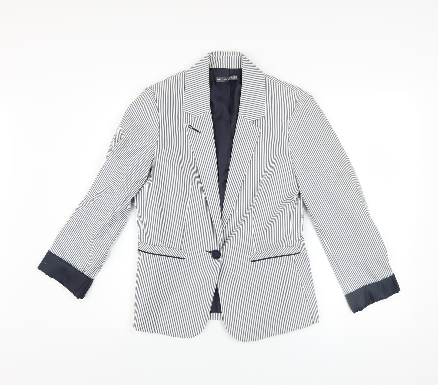 Atmosphere Women Blue Striped Blazer Size 12 Classic Work Jacket
