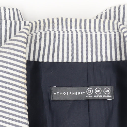 Atmosphere Women Blue Striped Blazer Size 12 Classic Work Jacket