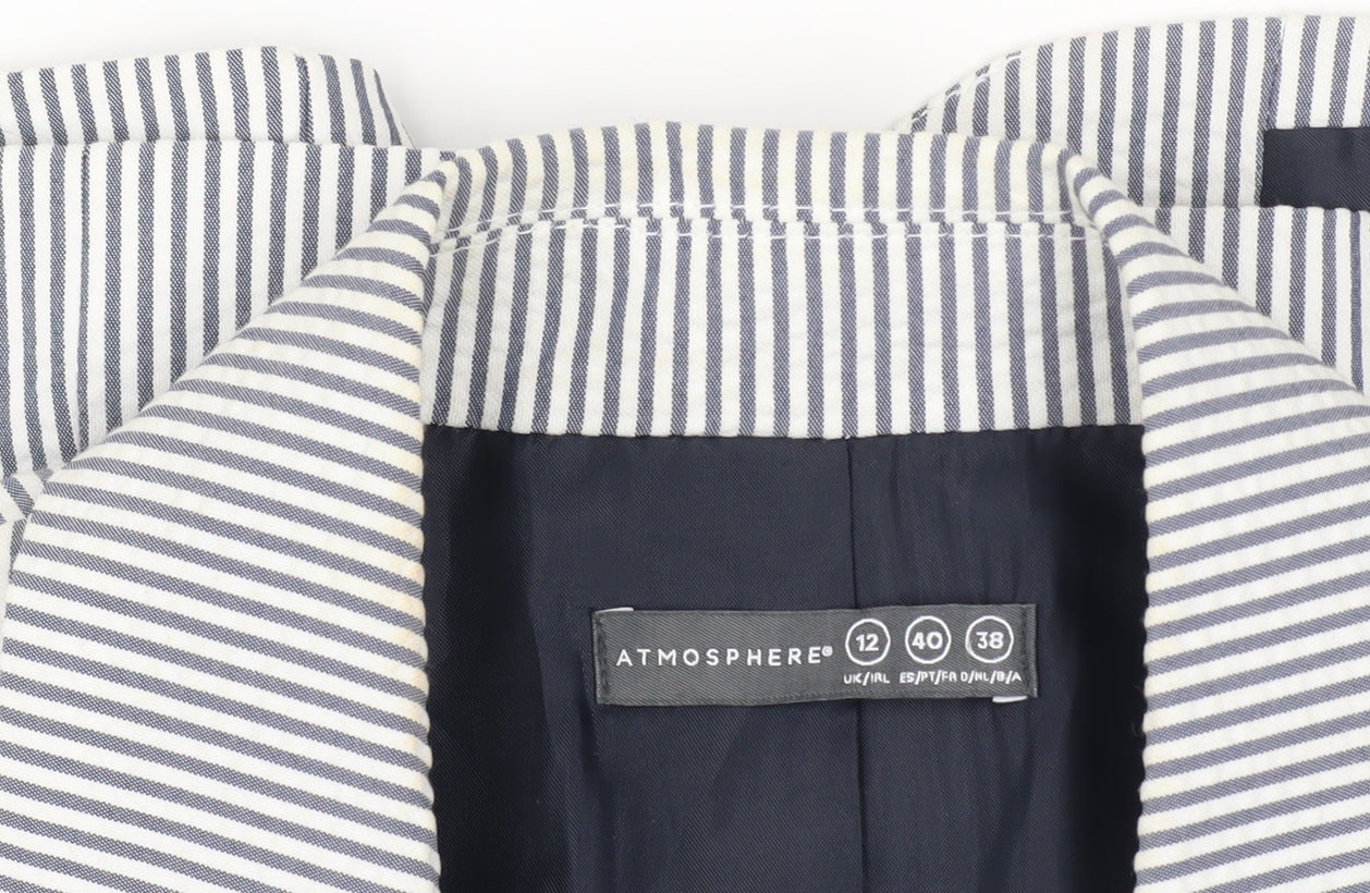 Atmosphere Women Blue Striped Blazer Size 12 Classic Work Jacket