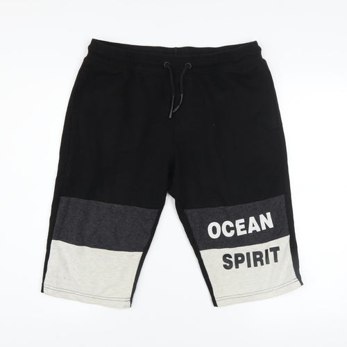 Team Spirit Men Black Colourblock Athletic Shorts L 87cm