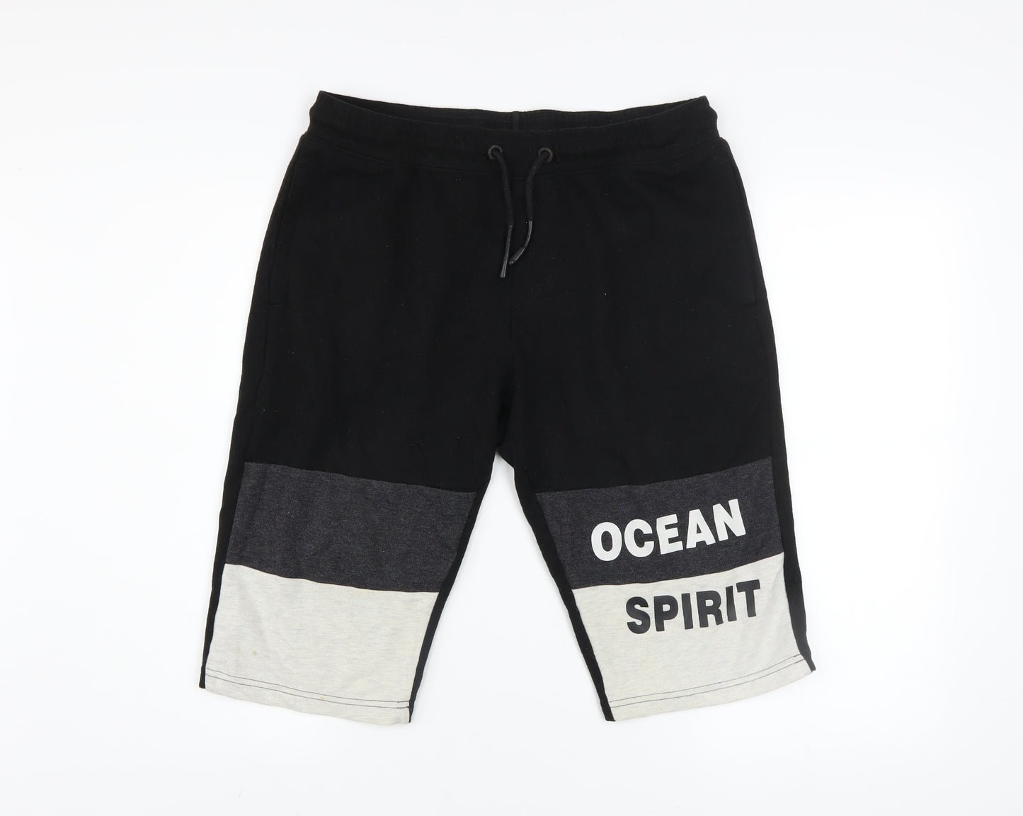 Team Spirit Men Black Colourblock Athletic Shorts L 87cm