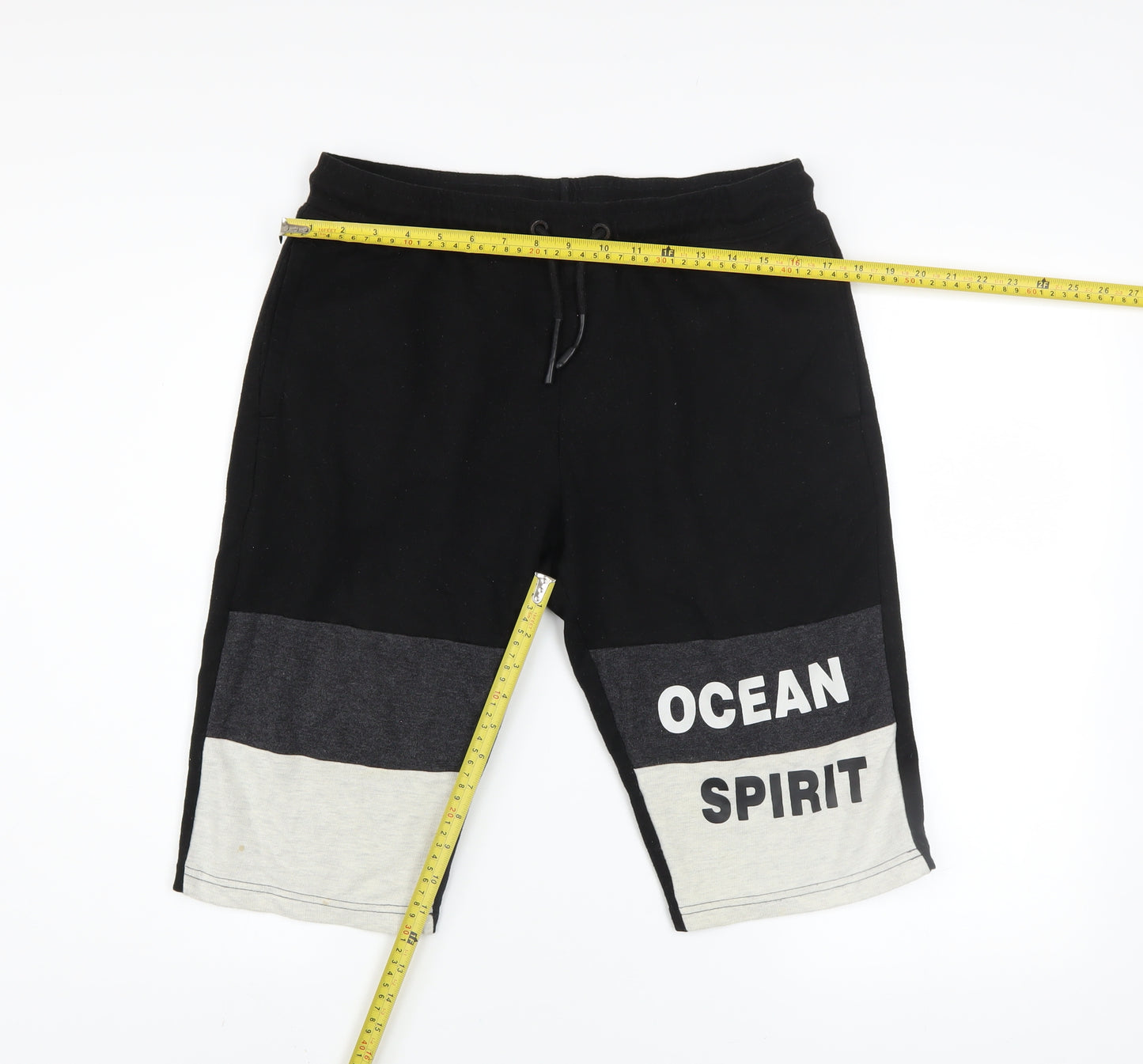 Team Spirit Men Black Colourblock Athletic Shorts L 87cm