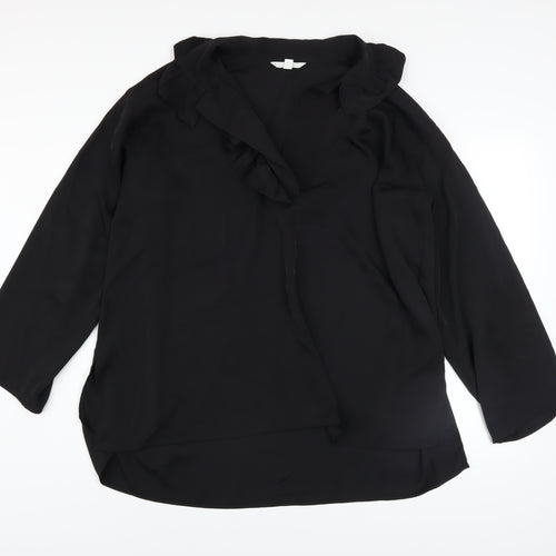 H&M Women’s Black Ruffle Neck Long Sleeve Polyester Blouse Size 12