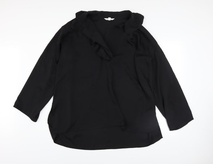 H&M Women’s Black Ruffle Neck Long Sleeve Polyester Blouse Size 12