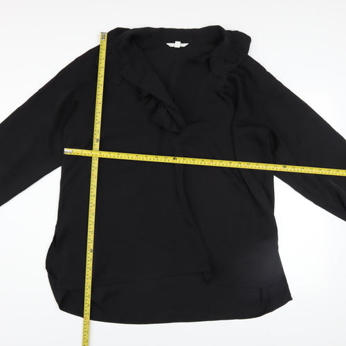H&M Women’s Black Ruffle Neck Long Sleeve Polyester Blouse Size 12