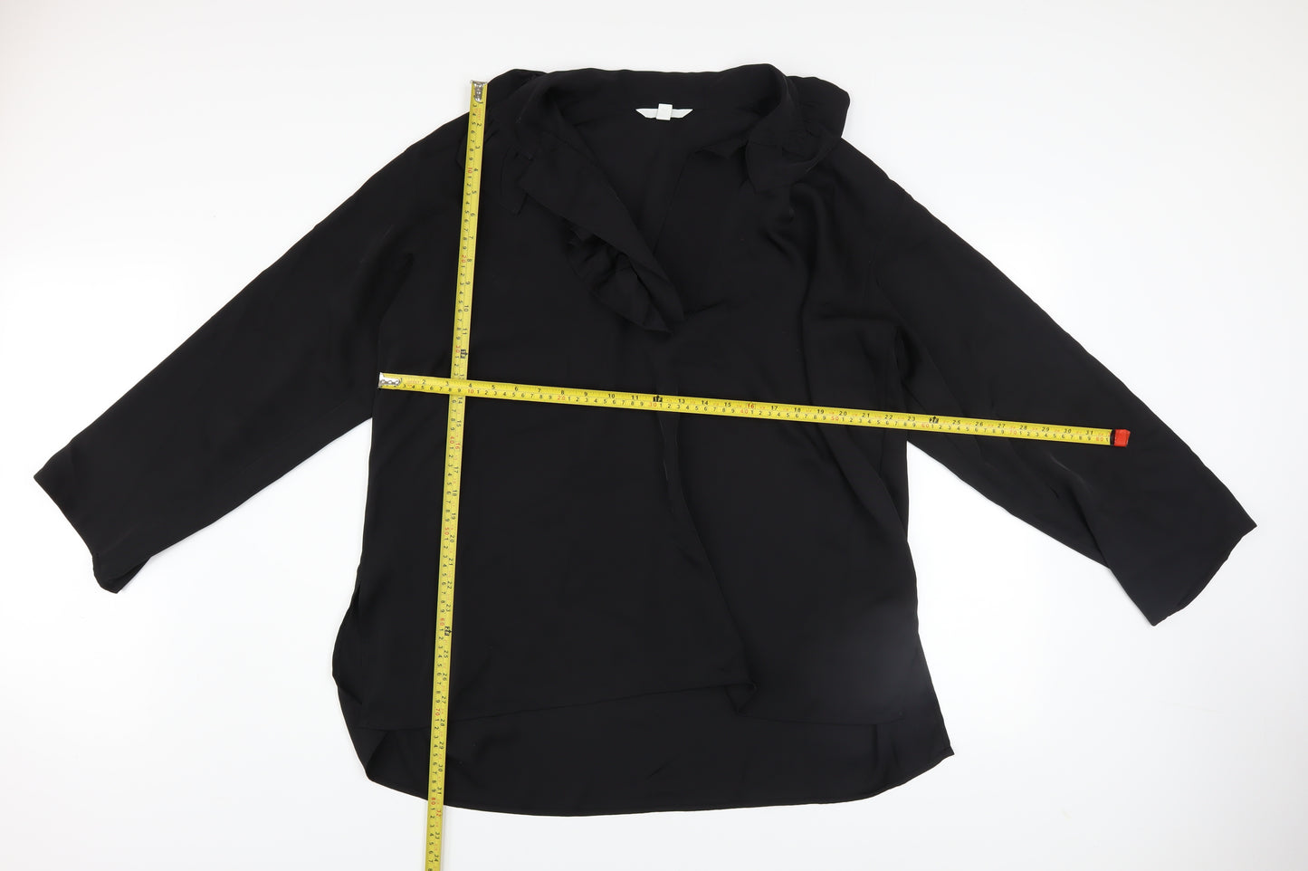 H&M Women’s Black Ruffle Neck Long Sleeve Polyester Blouse Size 12