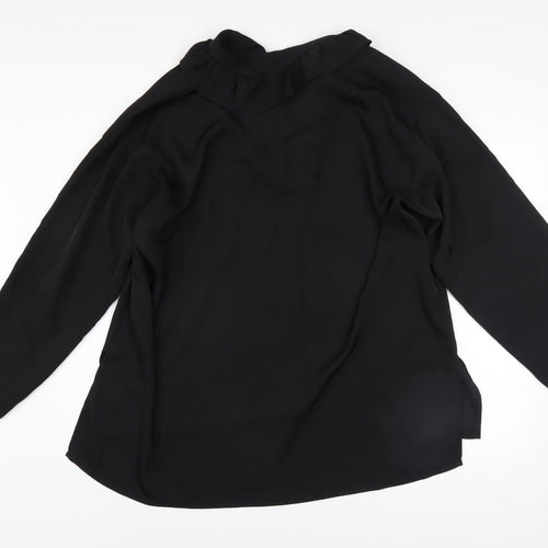 H&M Women’s Black Ruffle Neck Long Sleeve Polyester Blouse Size 12
