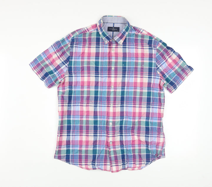 Marks and Spencer Blue Harbour Men's Multicoloured Check Cotton Short Sleeve Shirt L