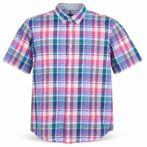 Marks and Spencer Blue Harbour Men's Multicoloured Check Cotton Short Sleeve Shirt L