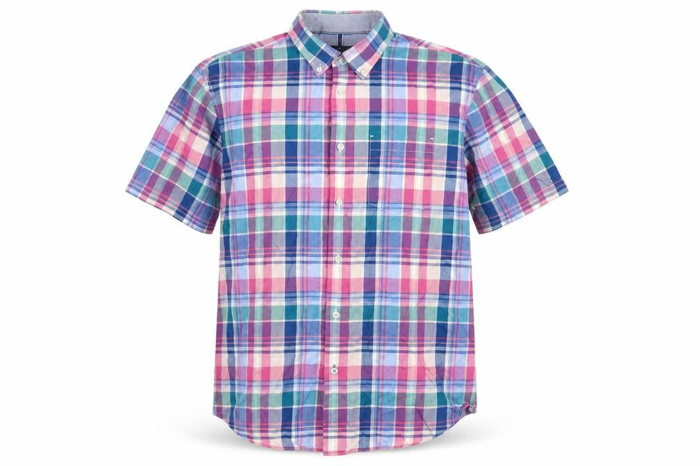 Marks and Spencer Blue Harbour Men's Multicoloured Check Cotton Short Sleeve Shirt L