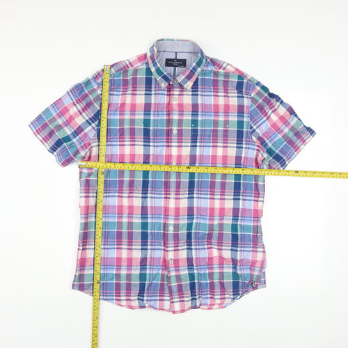 Marks and Spencer Blue Harbour Men's Multicoloured Check Cotton Short Sleeve Shirt L