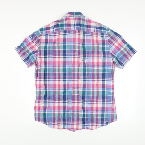 Marks and Spencer Blue Harbour Men's Multicoloured Check Cotton Short Sleeve Shirt L