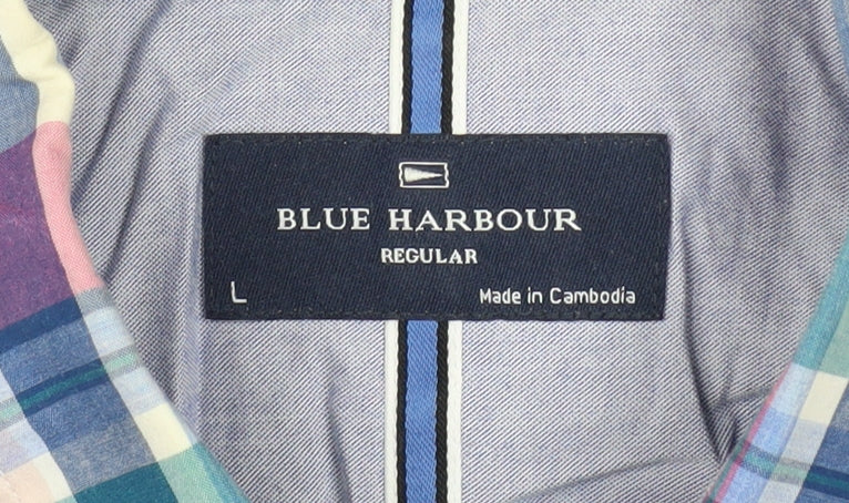 Marks and Spencer Blue Harbour Men's Multicoloured Check Cotton Short Sleeve Shirt L