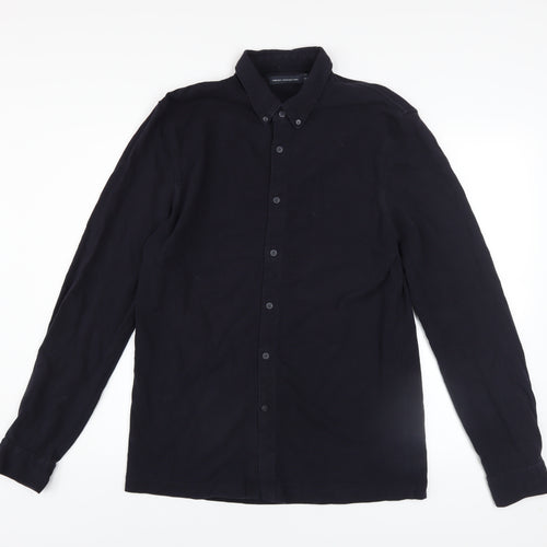 French Connection Men's Black Cotton Long Sleeve Button-Up Shirt M