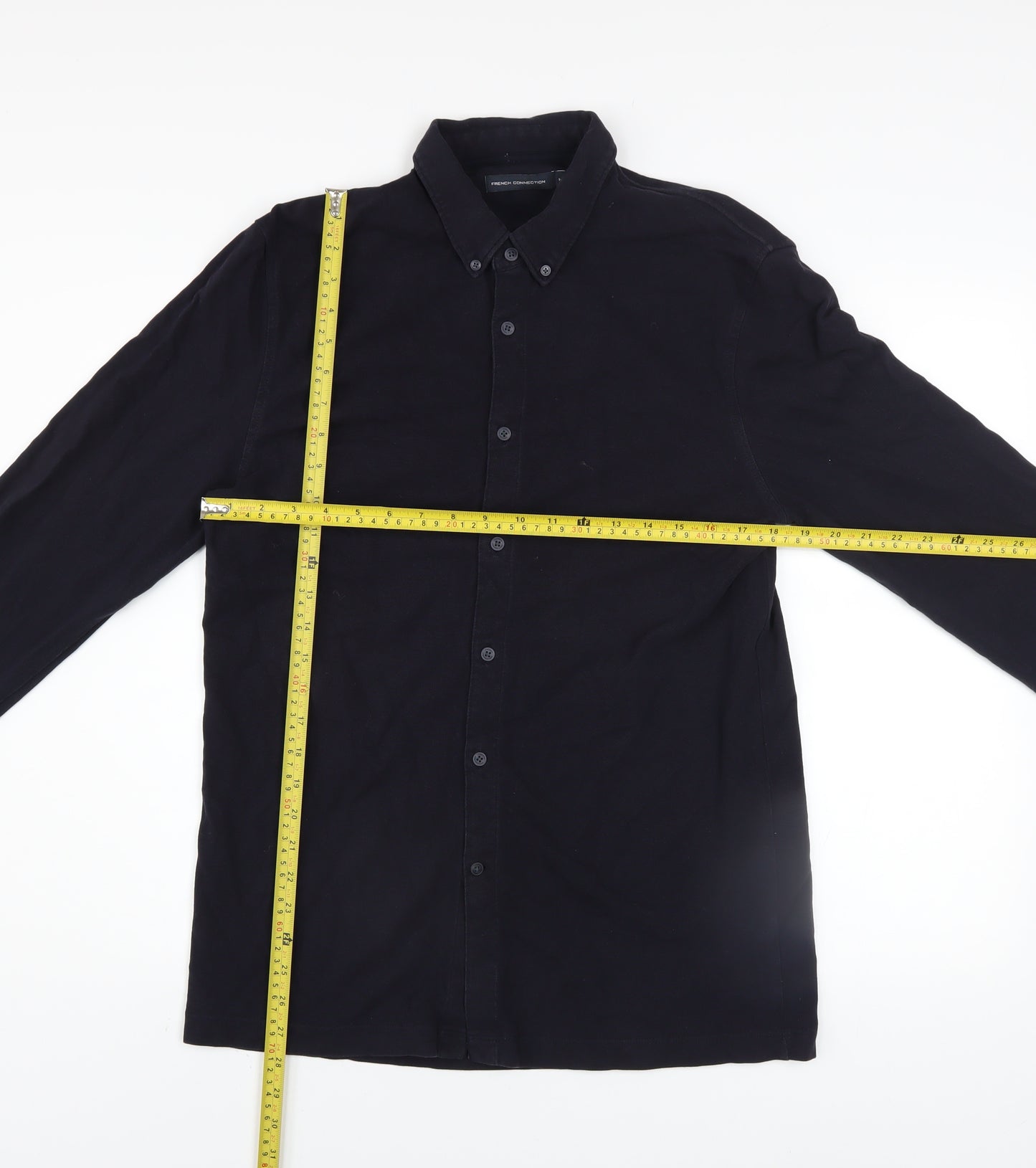 French Connection Men's Black Cotton Long Sleeve Button-Up Shirt M