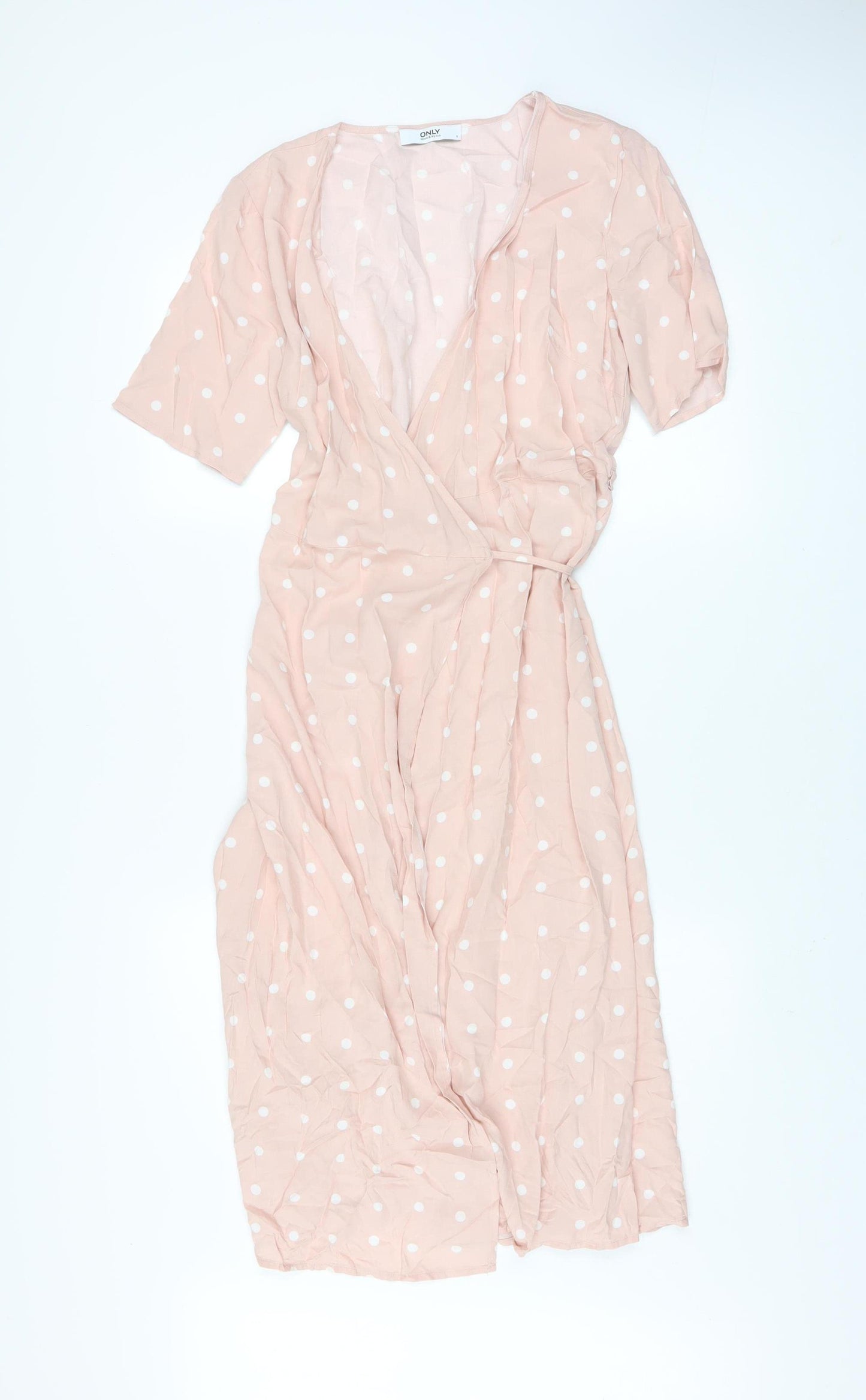 ONLY Women Pink Polka Dot Wrap Midi Dress S