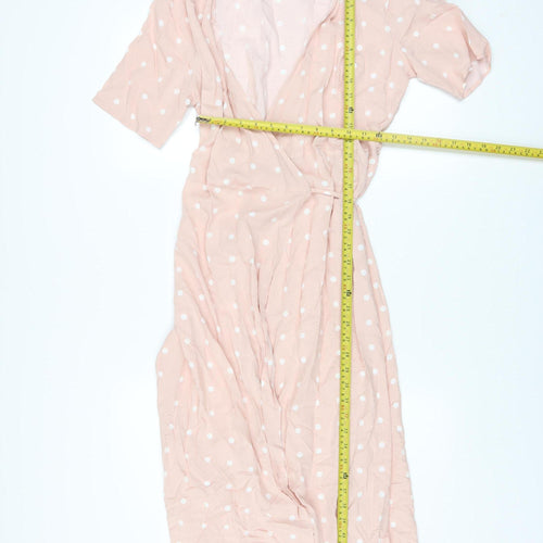 ONLY Women Pink Polka Dot Wrap Midi Dress S