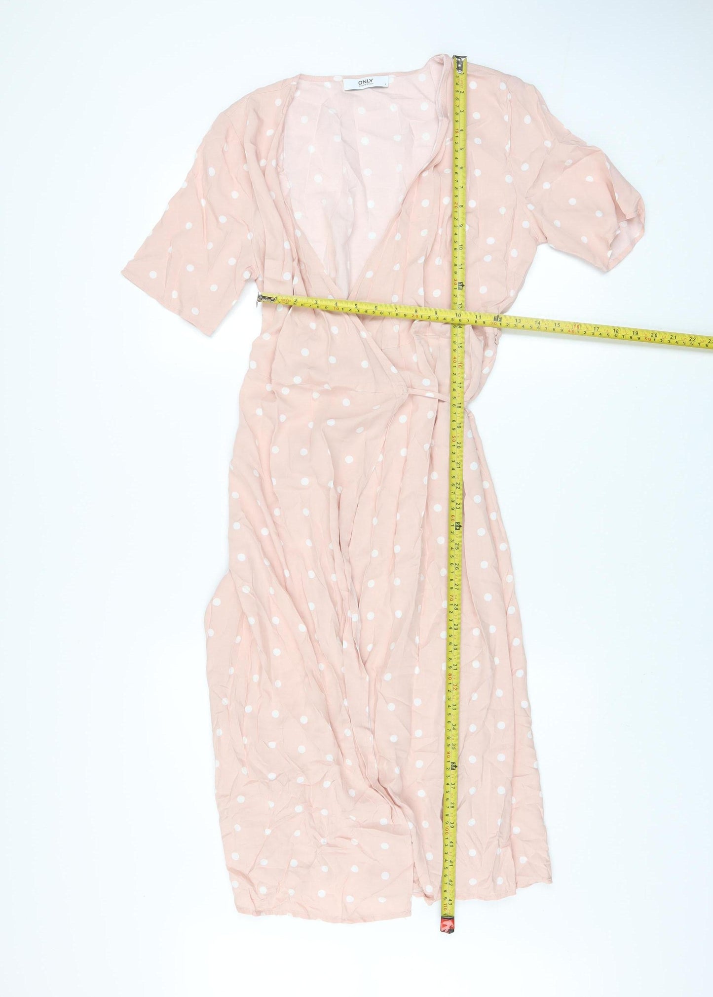 ONLY Women Pink Polka Dot Wrap Midi Dress S