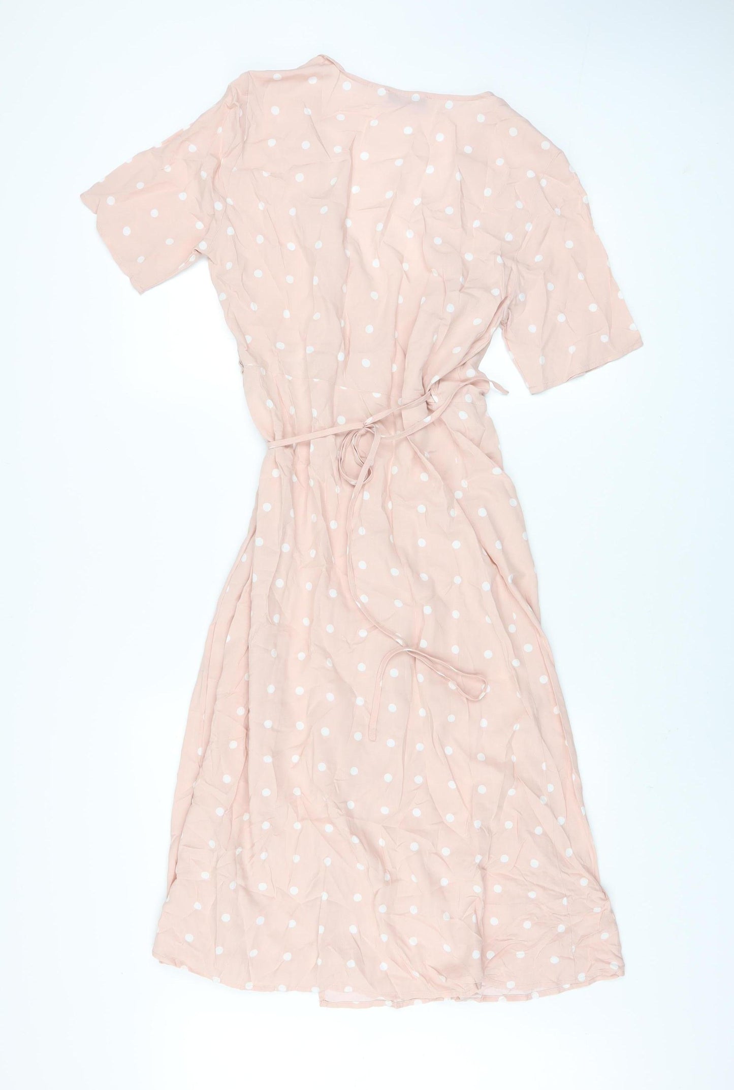 ONLY Women Pink Polka Dot Wrap Midi Dress S