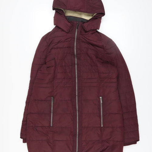 Soya Concept Women’s Red Hooded Puffer Jacket Size M Full Zip Mid-Length