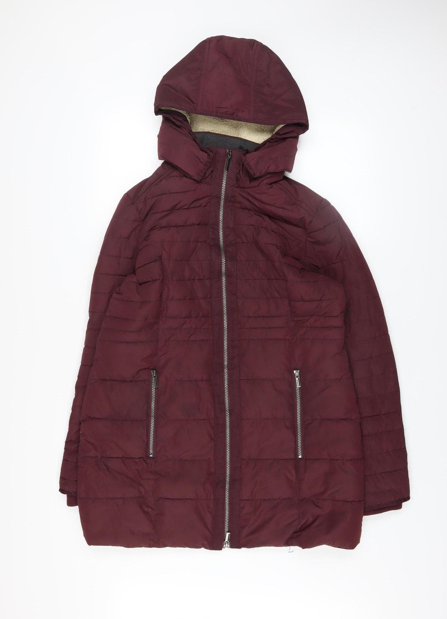 Soya Concept Women’s Red Hooded Puffer Jacket Size M Full Zip Mid-Length