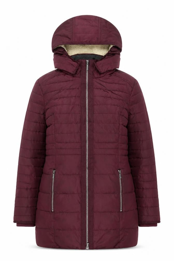 Soya Concept Women’s Red Hooded Puffer Jacket Size M Full Zip Mid-Length