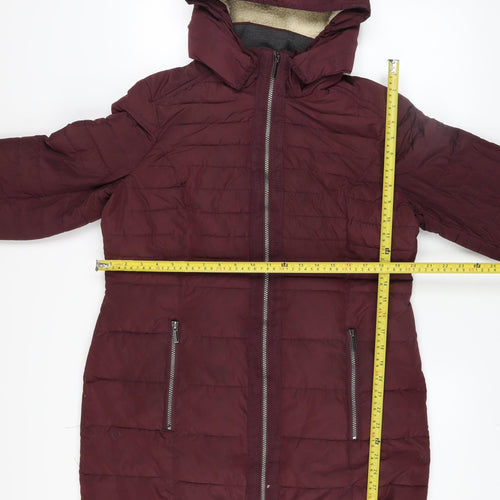 Soya Concept Women’s Red Hooded Puffer Jacket Size M Full Zip Mid-Length