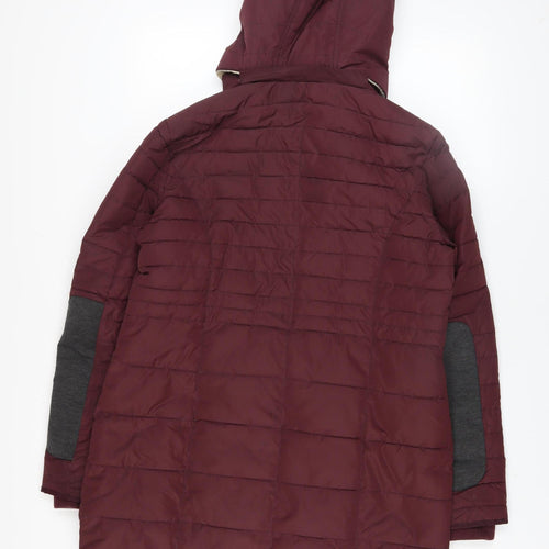 Soya Concept Women’s Red Hooded Puffer Jacket Size M Full Zip Mid-Length