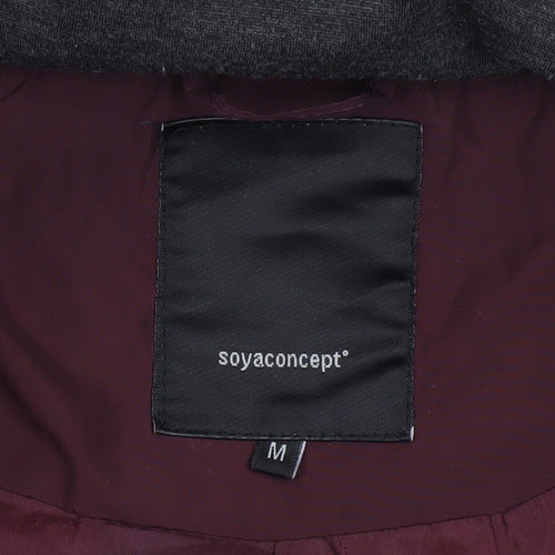 Soya Concept Women’s Red Hooded Puffer Jacket Size M Full Zip Mid-Length