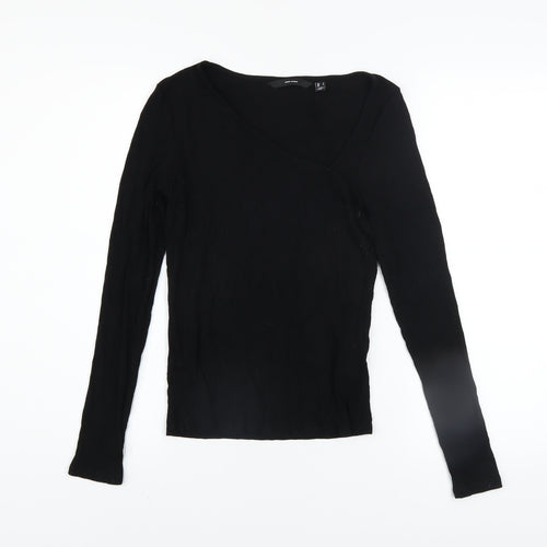 Vero Moda Women’s Black Viscose Long Sleeve V-Neck Slim Top S