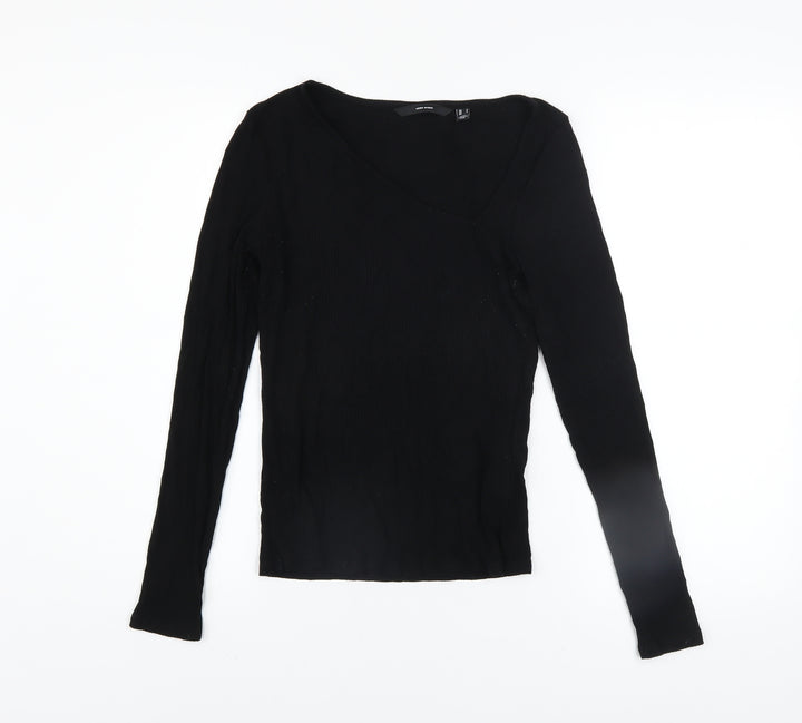 Vero Moda Women’s Black Viscose Long Sleeve V-Neck Slim Top S