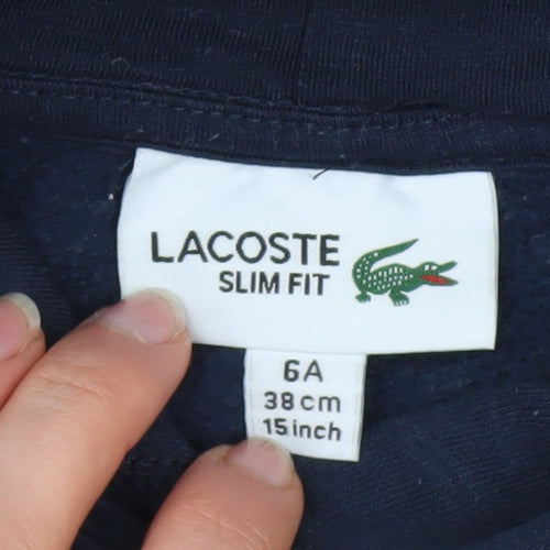 Lacoste Boys Blue Slim Fit Pullover Hoodie 6 Years Logo Fleece Sweatshirt