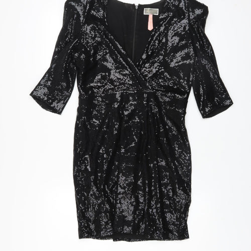 Lipsy Women Black Sequin Bodycon Short Dress Size 12