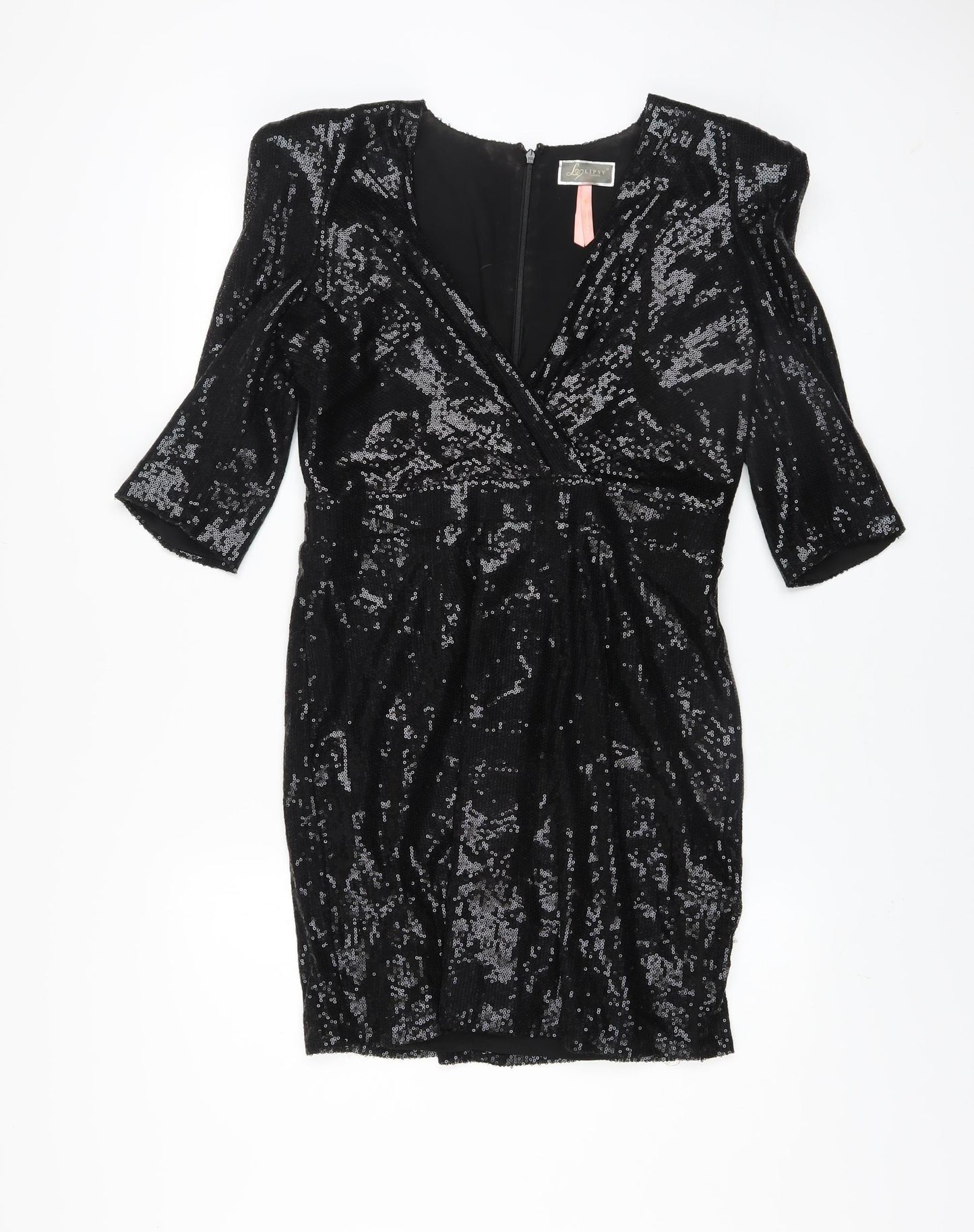 Lipsy Women Black Sequin Bodycon Short Dress Size 12