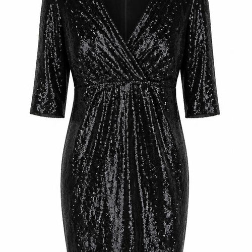 Lipsy Women Black Sequin Bodycon Short Dress Size 12